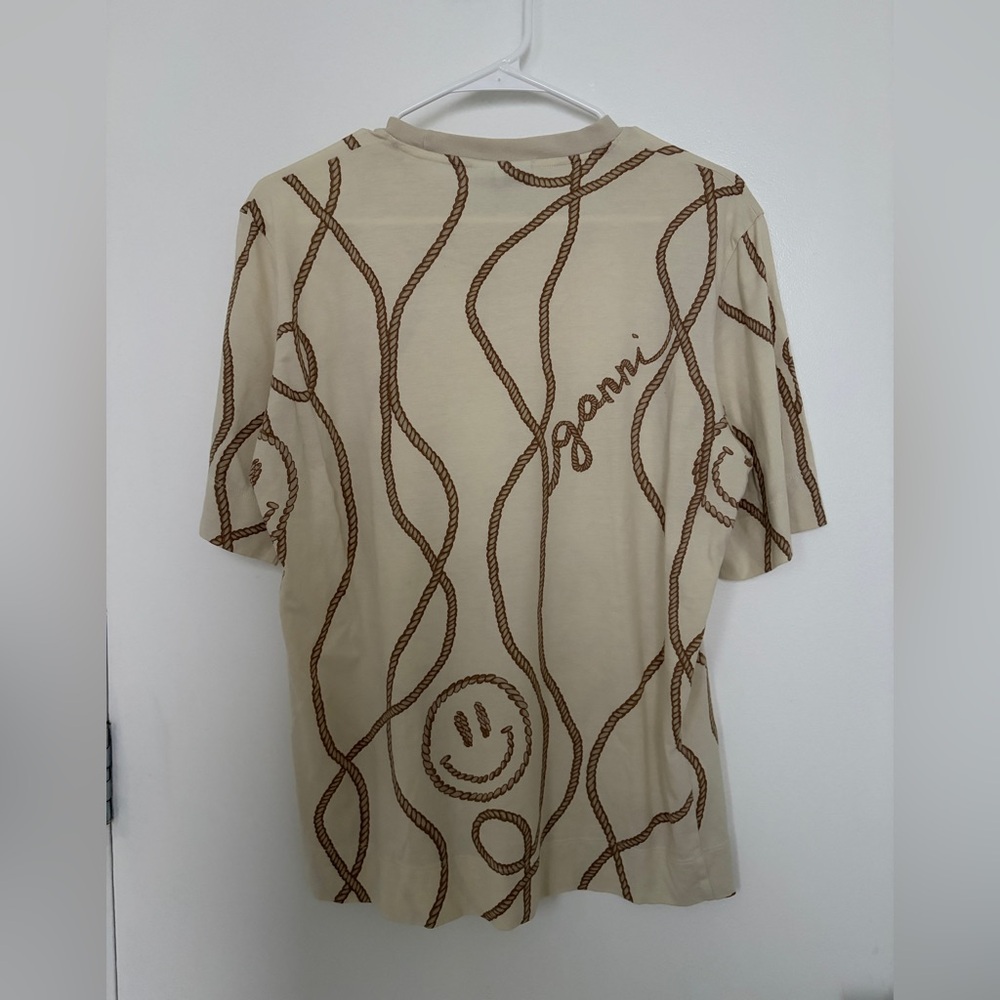 Ganni Cream Tee with Brown Rope Design - Picture 3 of 4